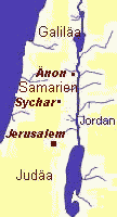 Lage von Sychar, wo Jesus mit der Samariterin sprach