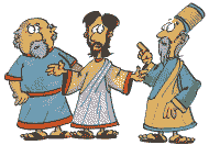 Jesus diskutiert mit Menschen im Tempel